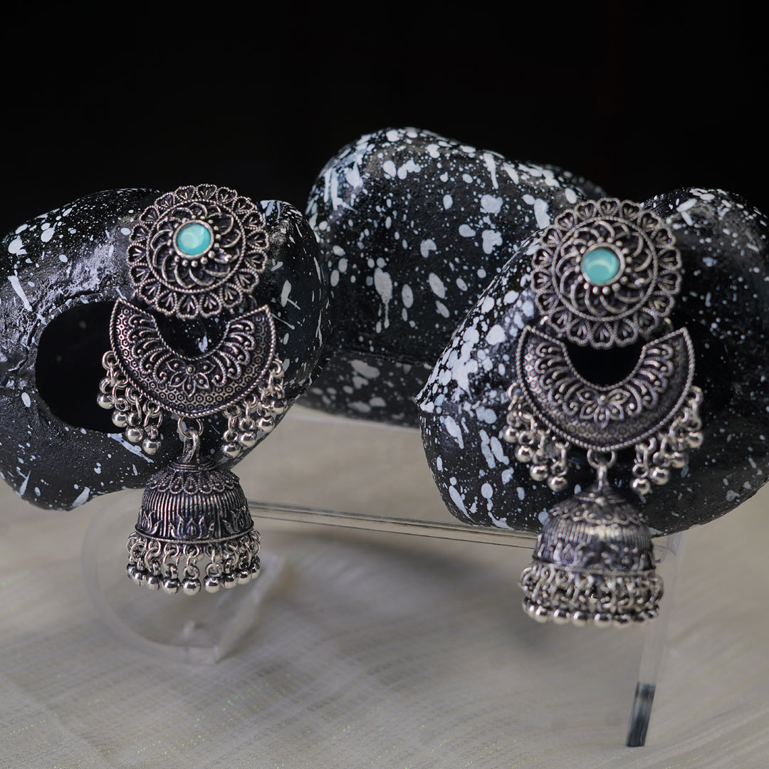 Oxidised Silver Plating Brass Jhumkis Earrings for Women