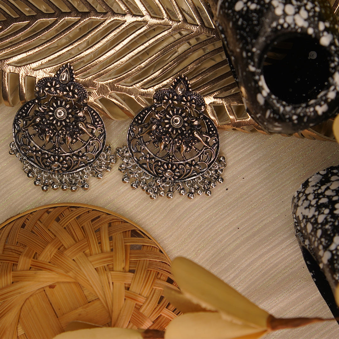 Afghani Oxidized German Silver Plated Jhumka