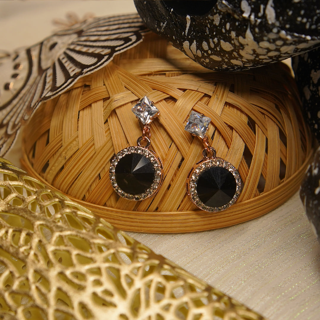 Golden Plating Black Stone Drop Earrings