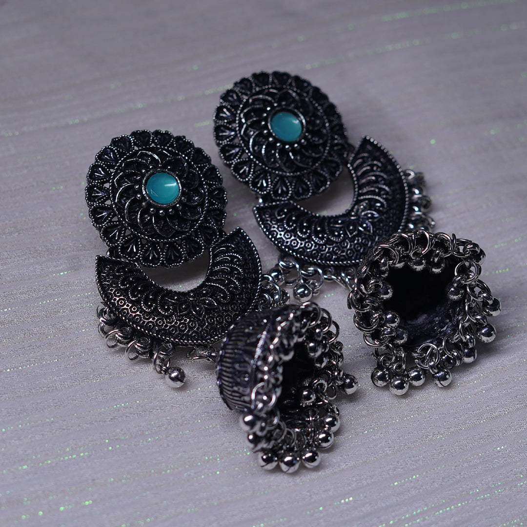 Oxidised Silver Plating Brass Jhumkis Earrings for Women