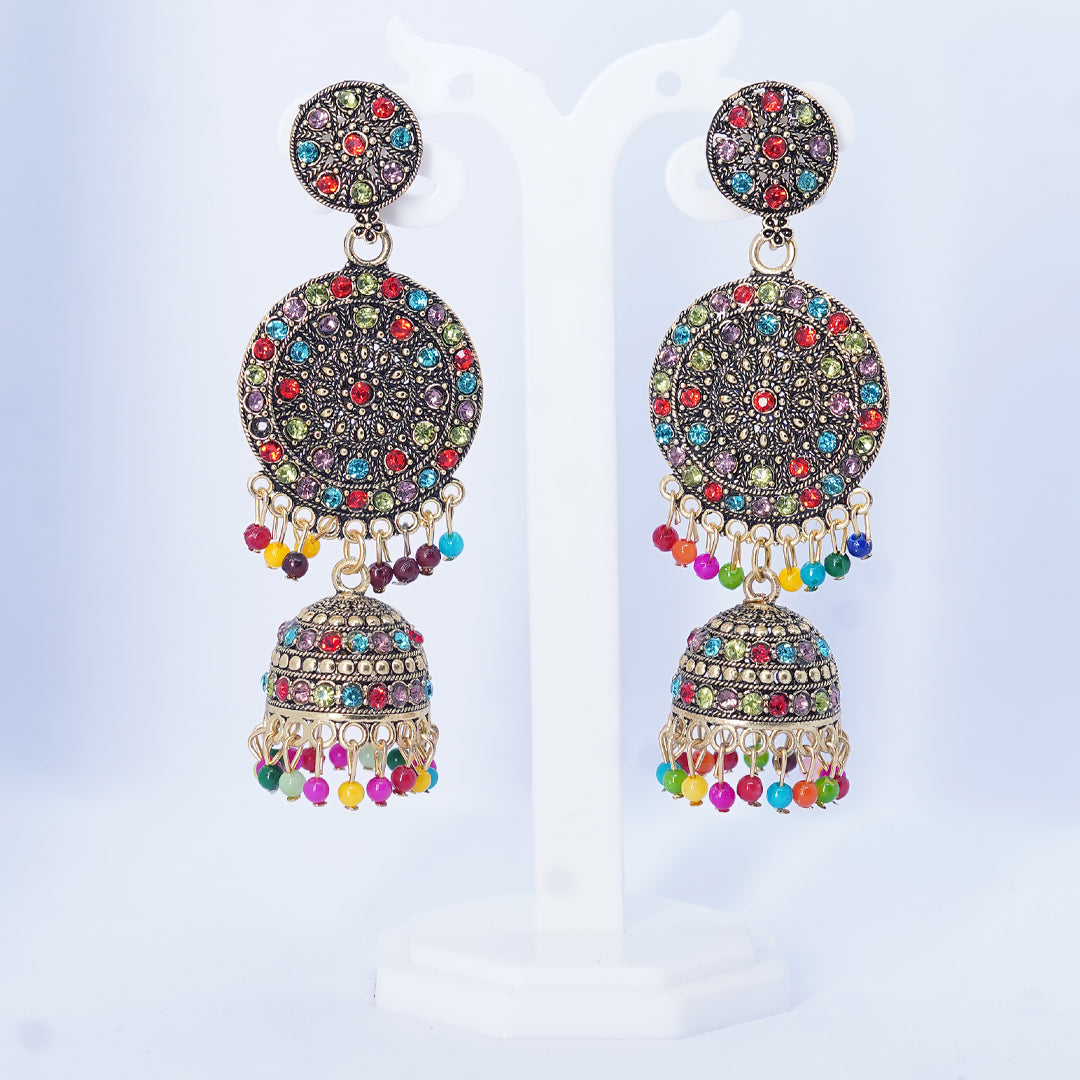 Oxidised Gold Plated Austrian Stone Jhumki Earrings