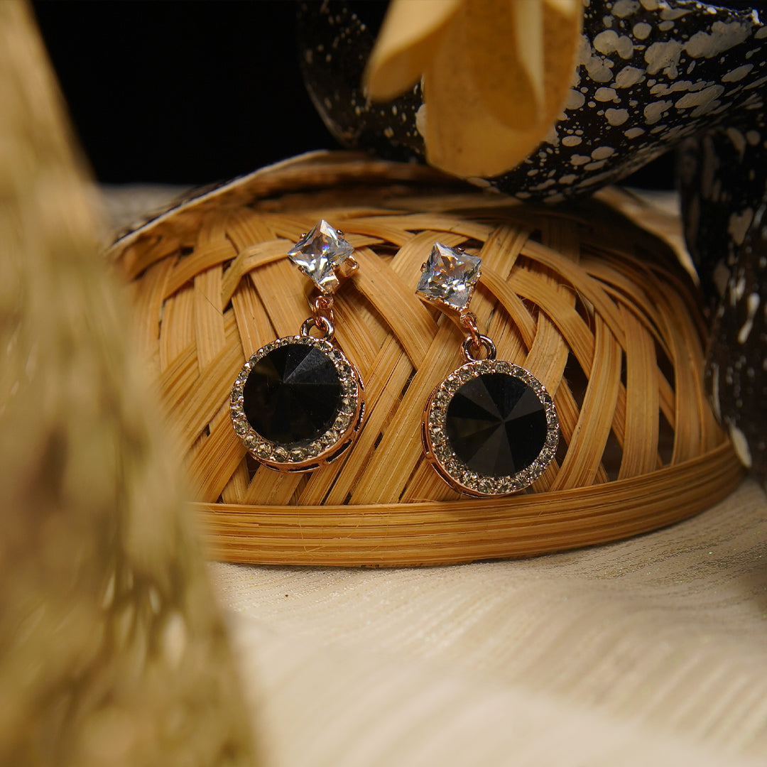 Golden Plating Black Stone Drop Earrings