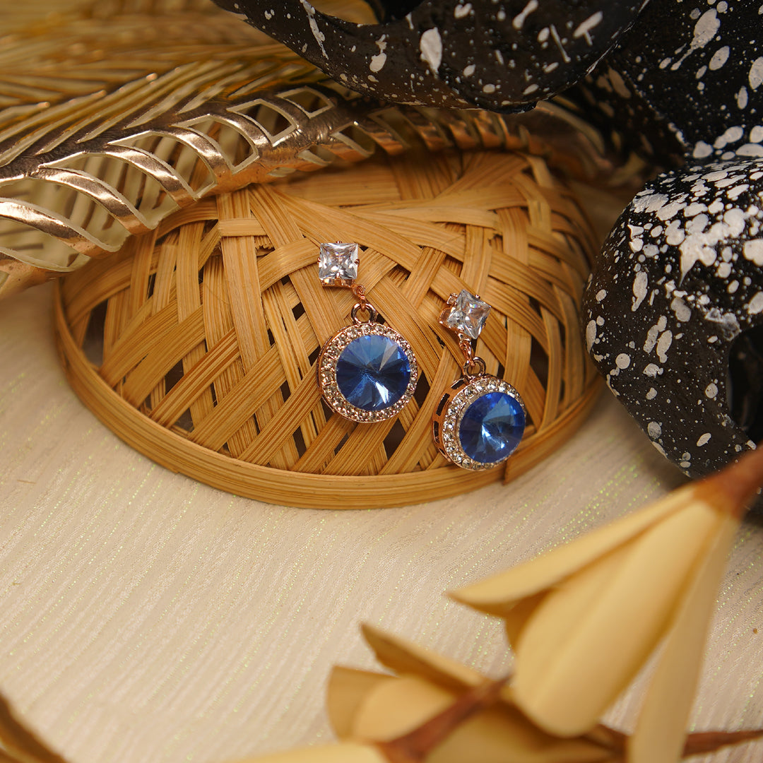 Blue Crystal Halo Drop Leverback Earrings