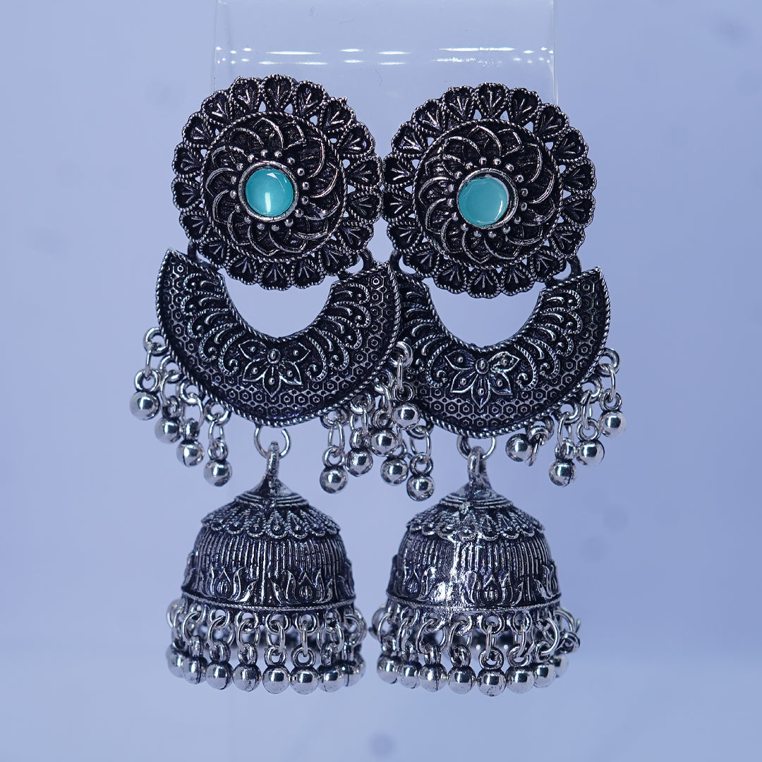 Oxidised Silver Plating Brass Jhumkis Earrings for Women