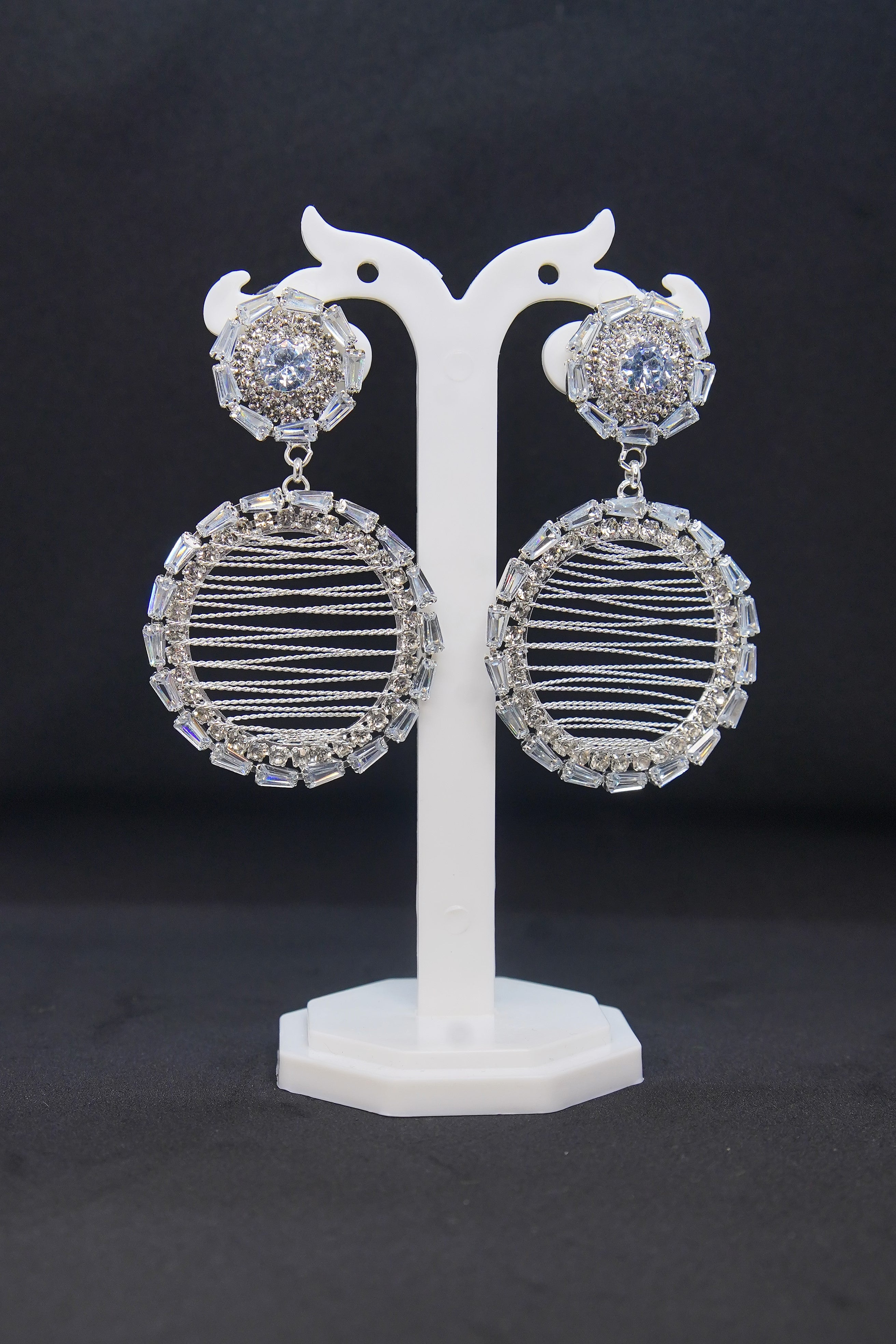White Threaded AD Stone Drop Earrings