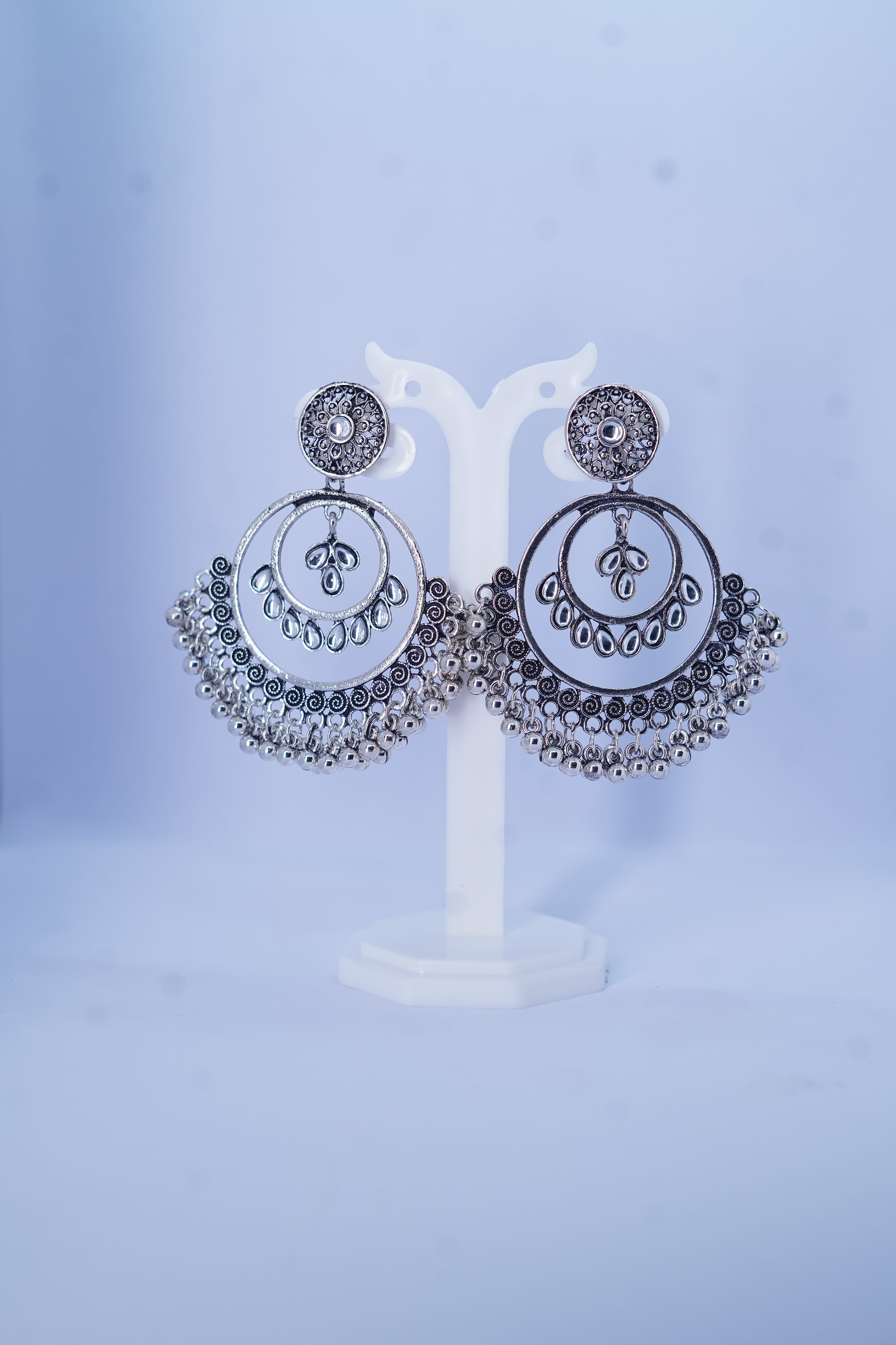 Silver Oxidised Chandrika Bloom Baliyan