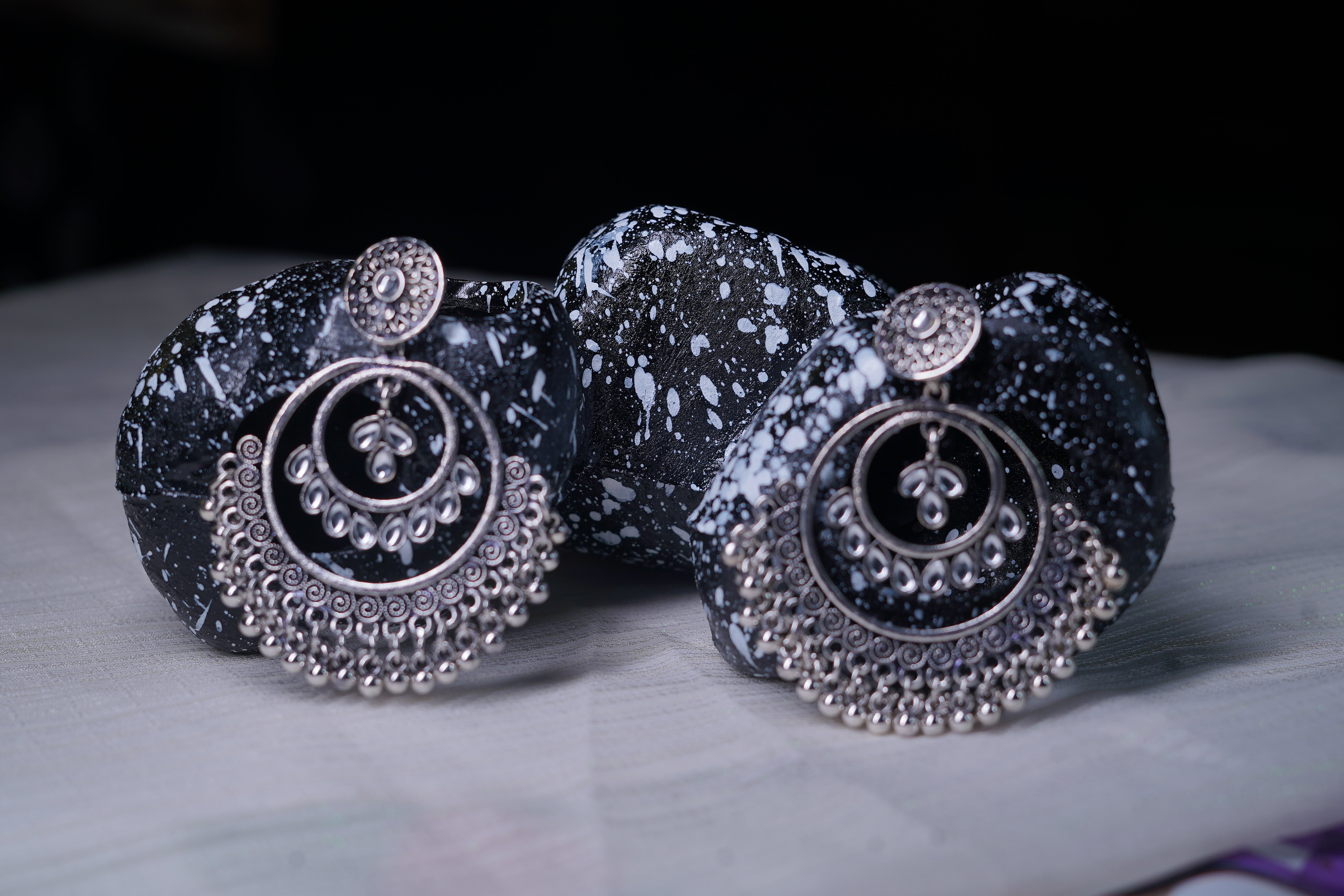 Silver Oxidised Chandrika Bloom Baliyan