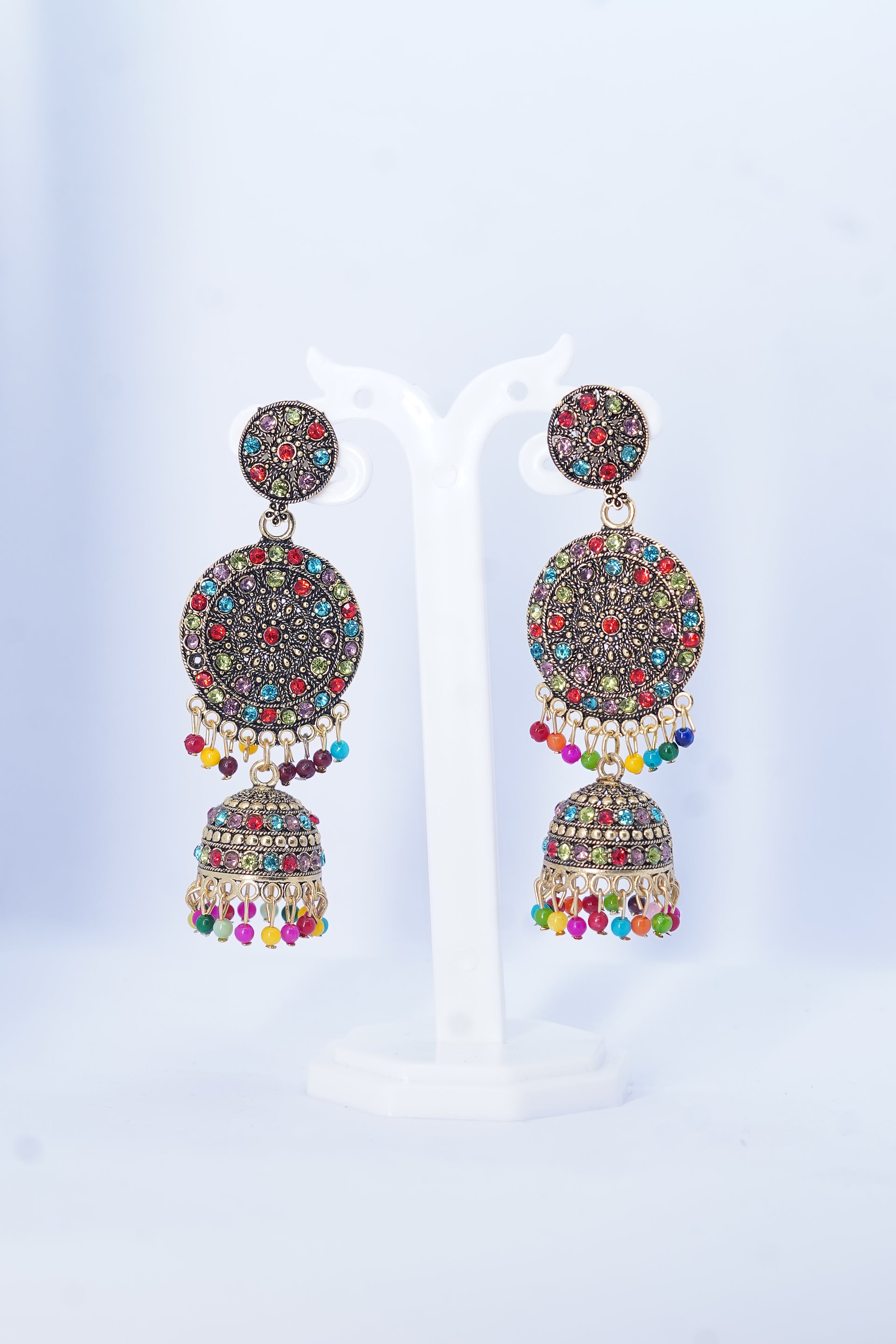 Oxidised Gold Plated Austrian Stone Jhumki Earrings