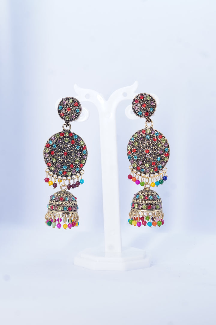 Oxidised Gold Plated Austrian Stone Jhumki Earrings