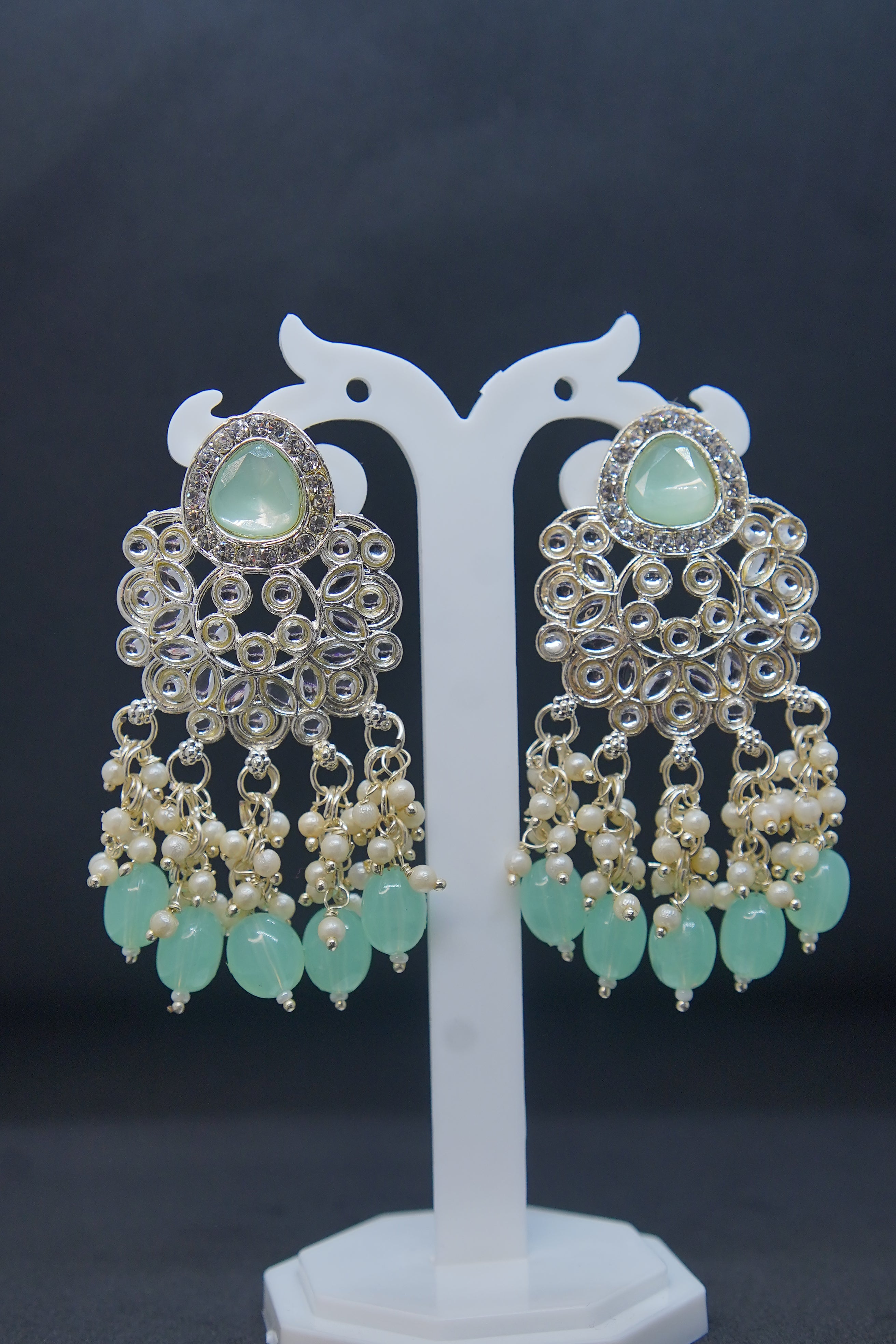 Tassel Bloom Sea Green Beads Earrings