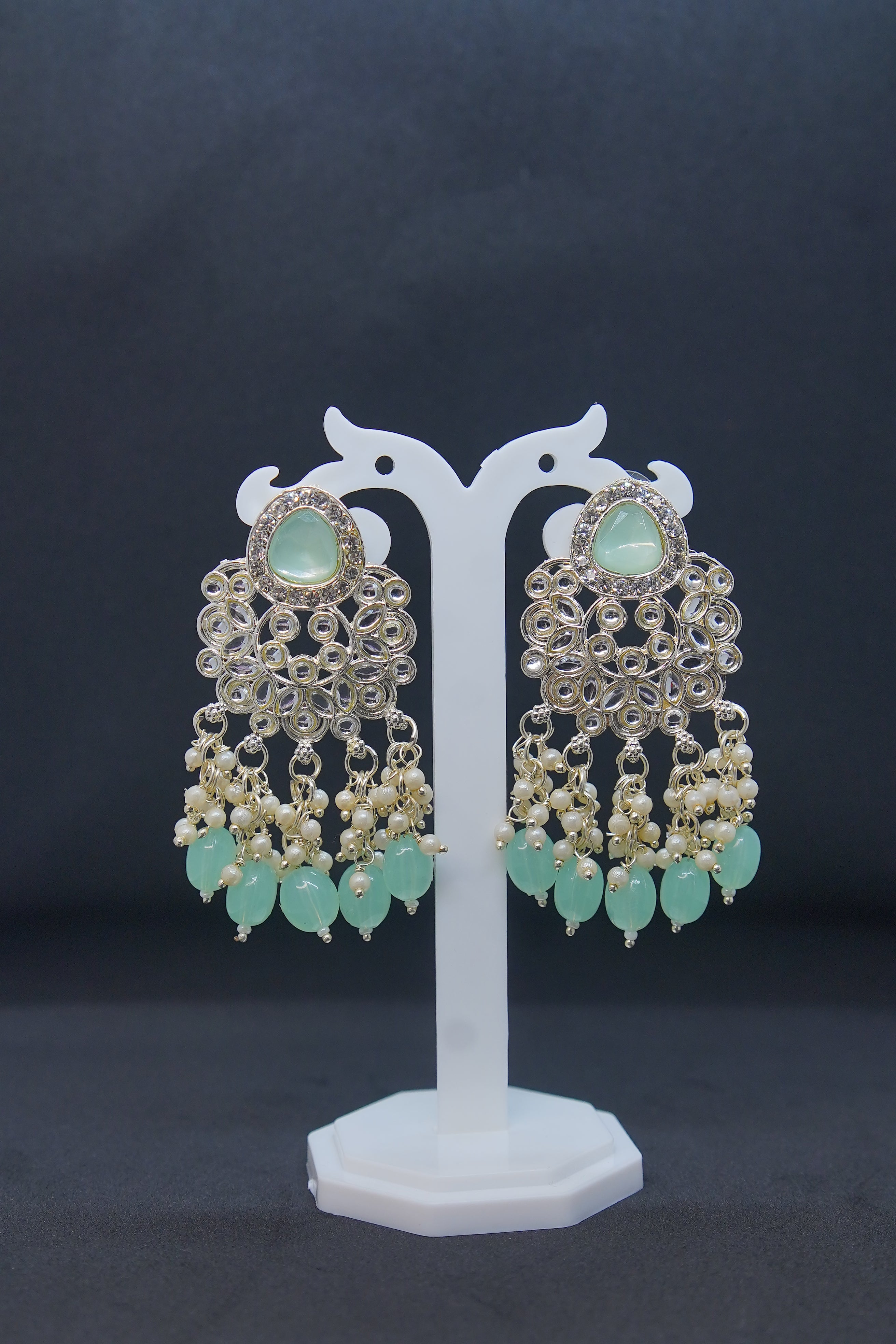 Tassel Bloom Sea Green Beads Earrings