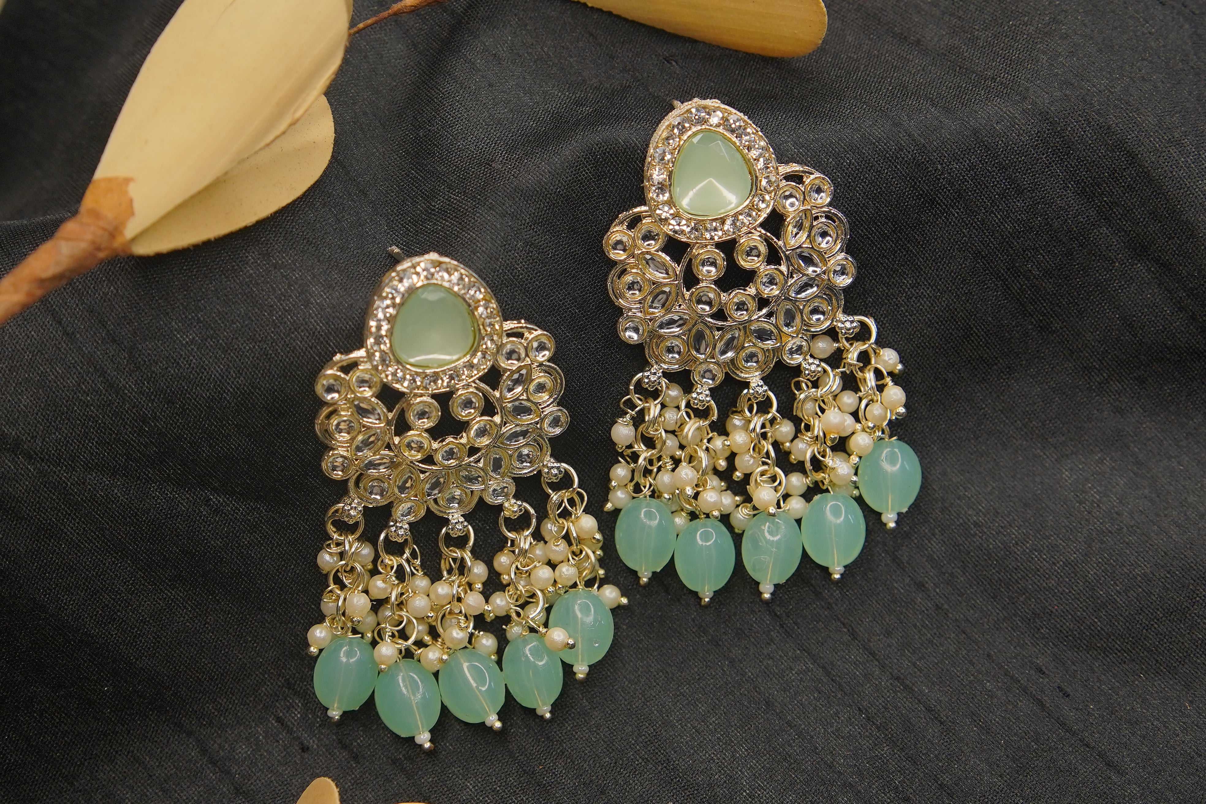 Tassel Bloom Sea Green Beads Earrings