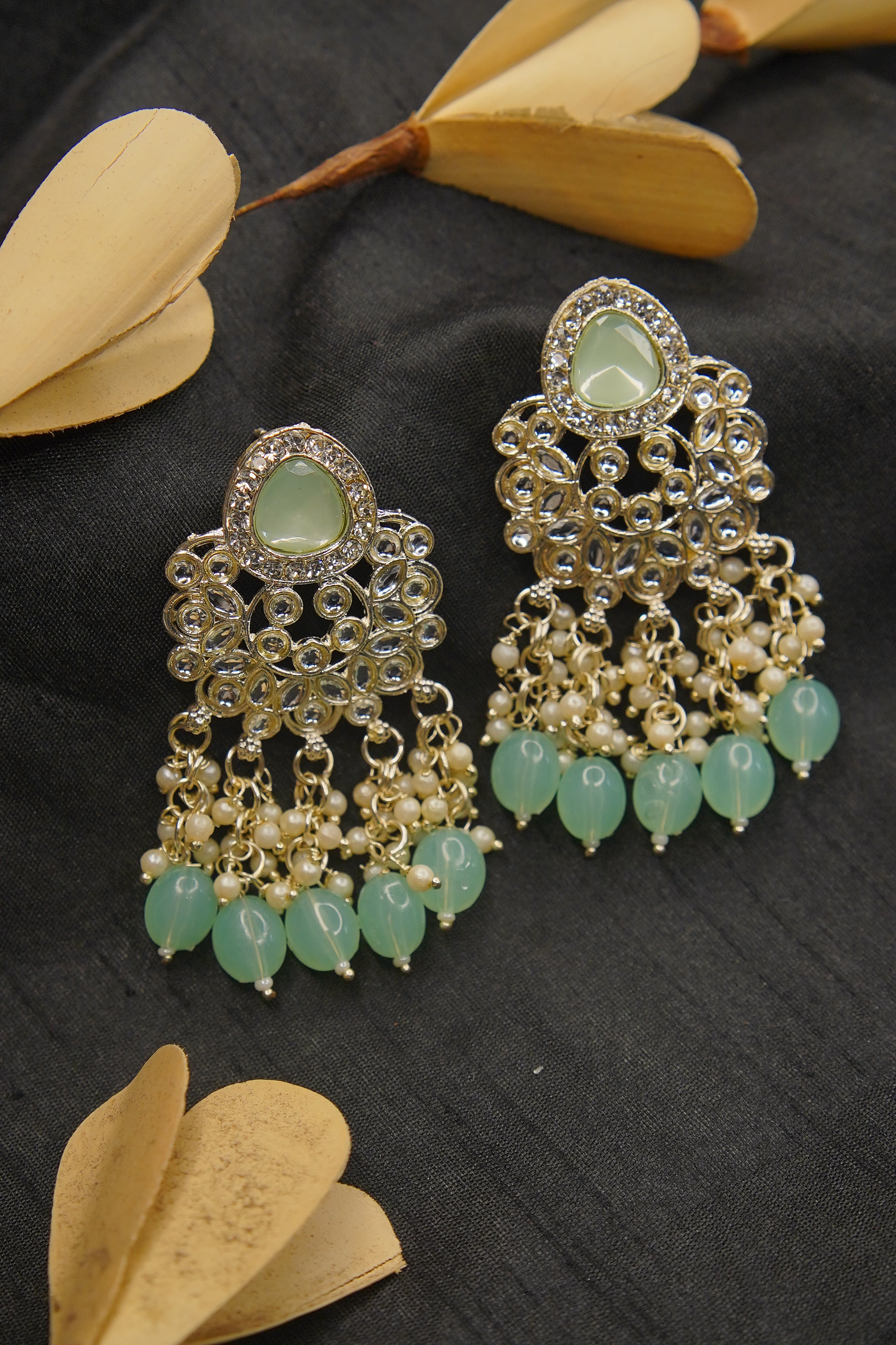 Tassel Bloom Sea Green Beads Earrings