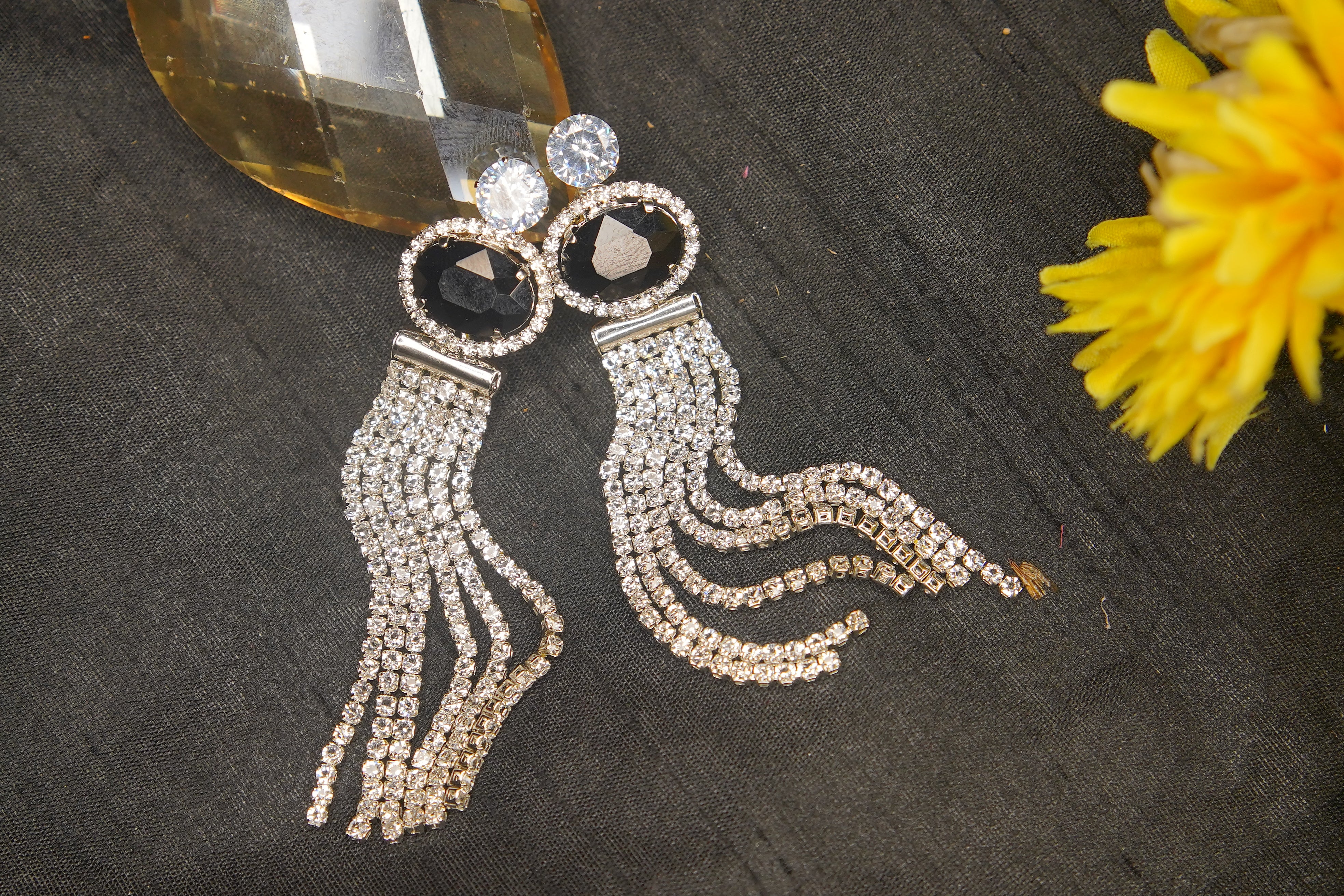 Rhinestone Black Stone Earrings