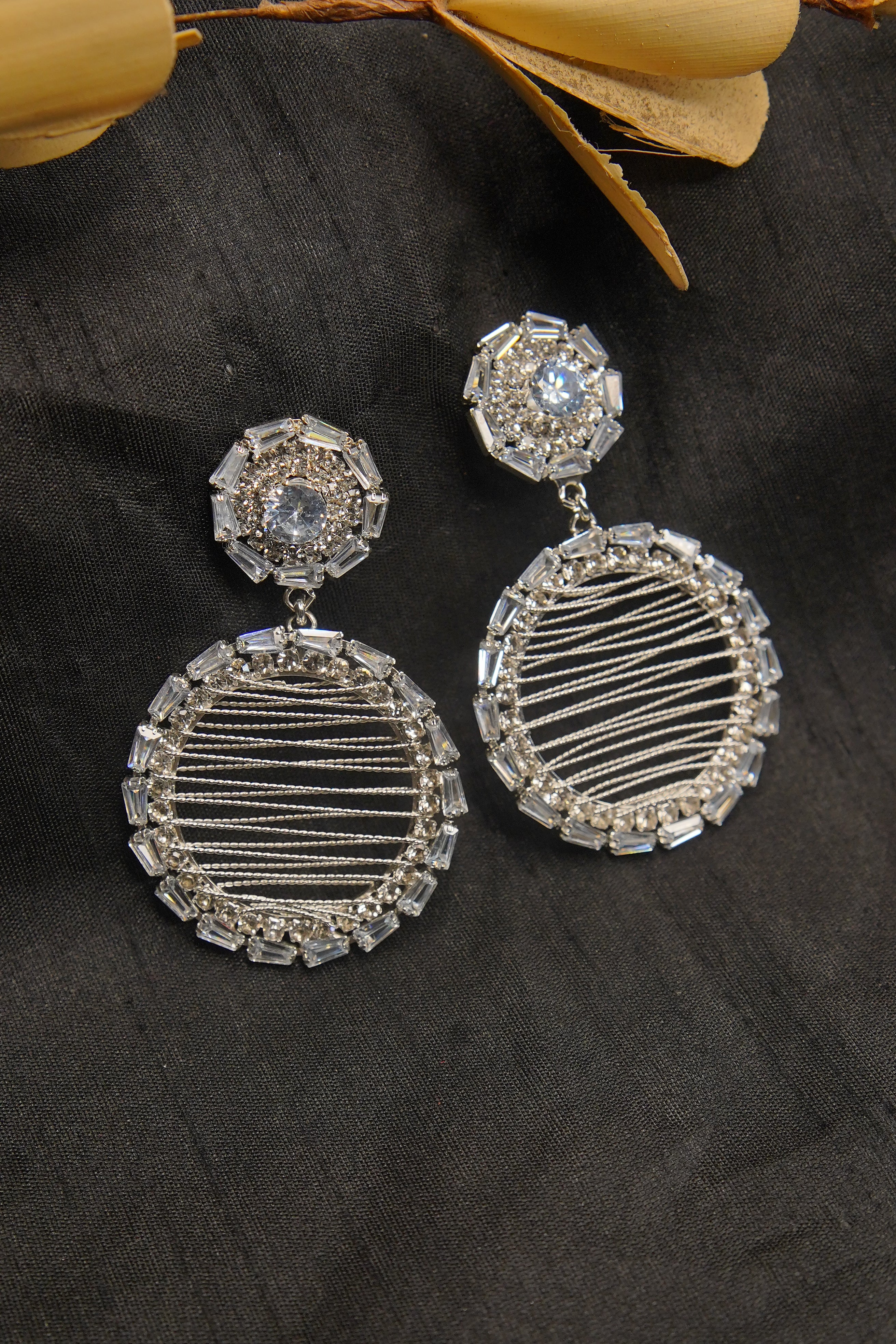 White Threaded AD Stone Drop Earrings