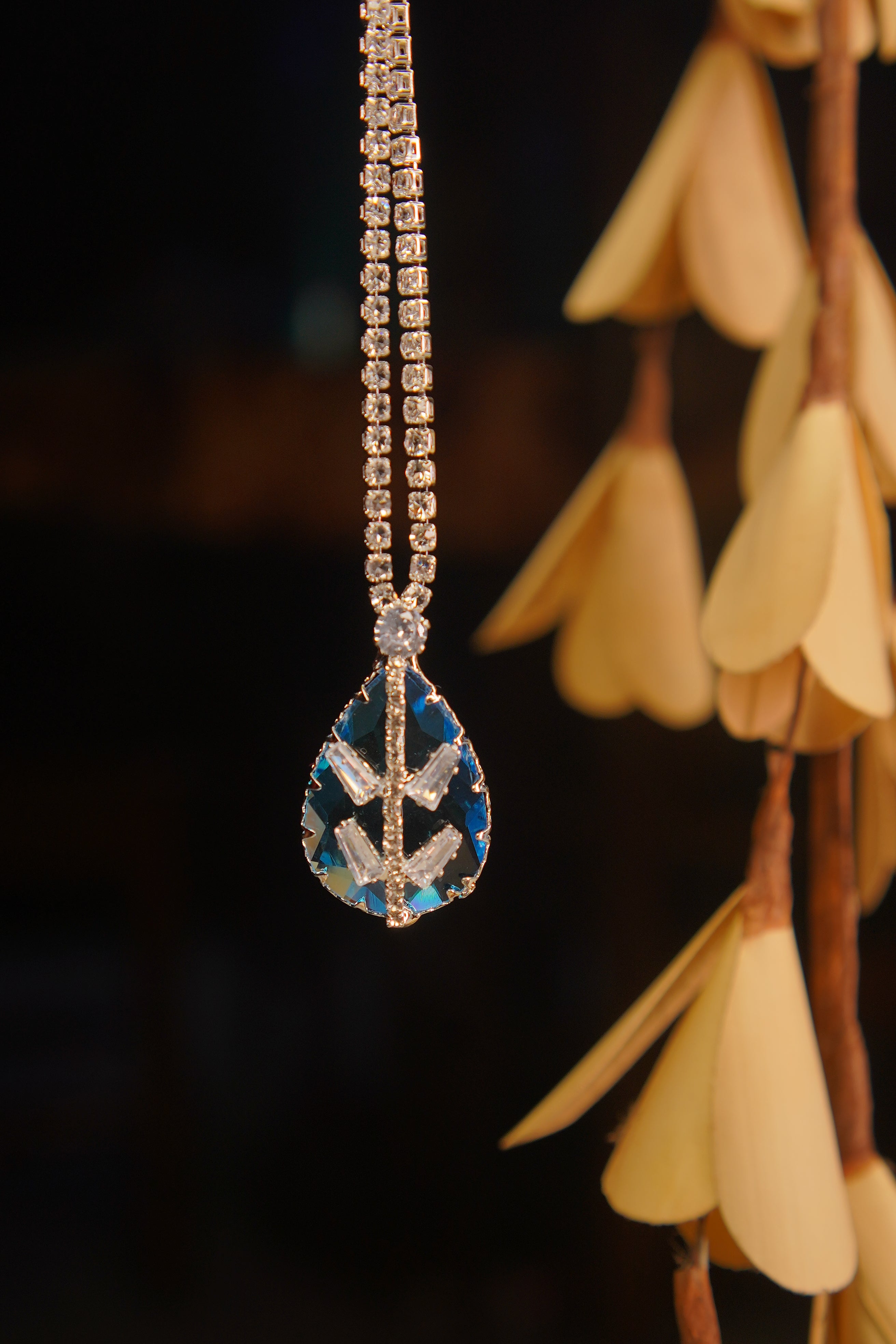 Silver Sapphire Pendant Chain With AD Stone