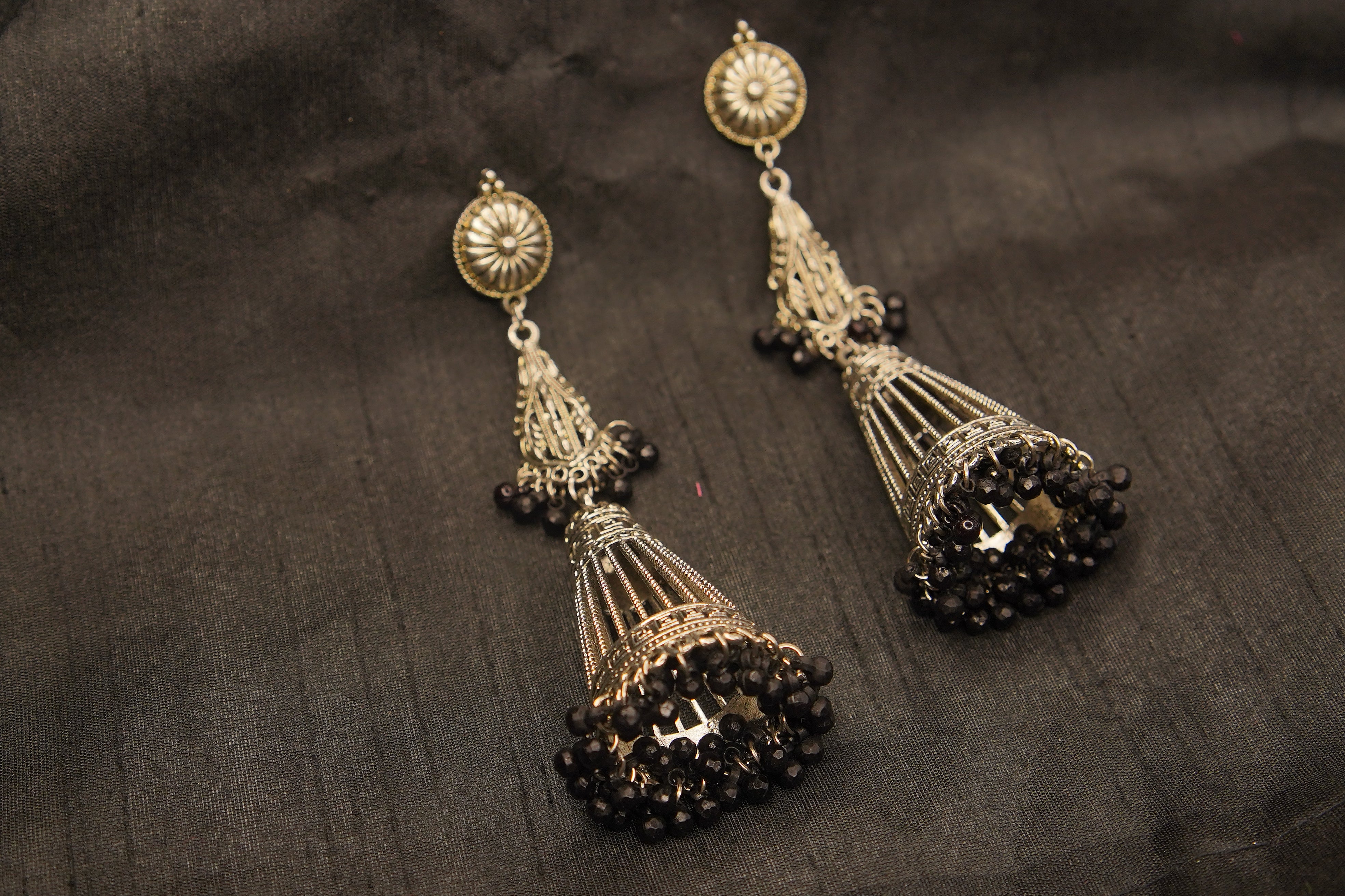 Contemporary Silver Oxidised Conical Earrings