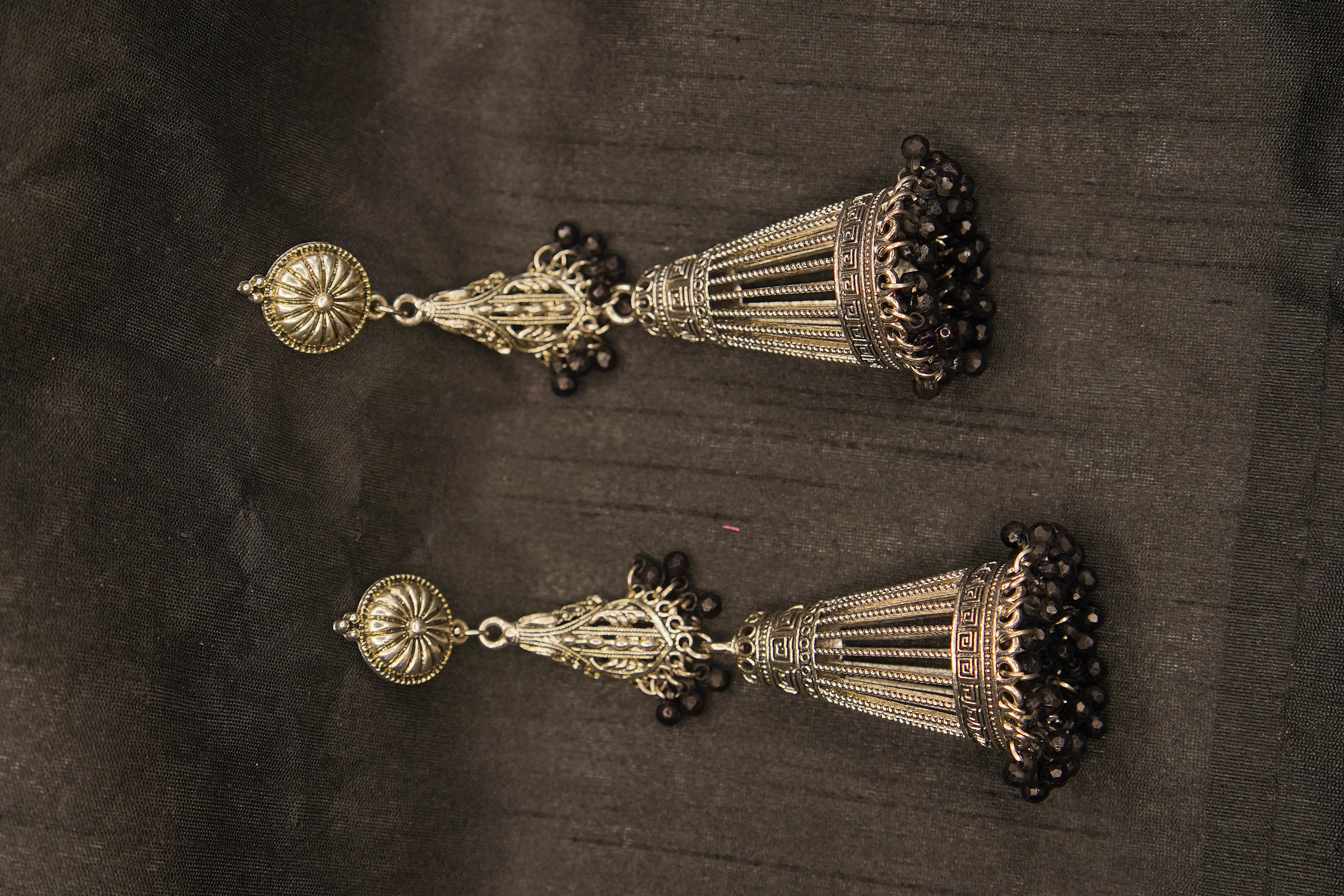 Contemporary Silver Oxidised Conical Earrings