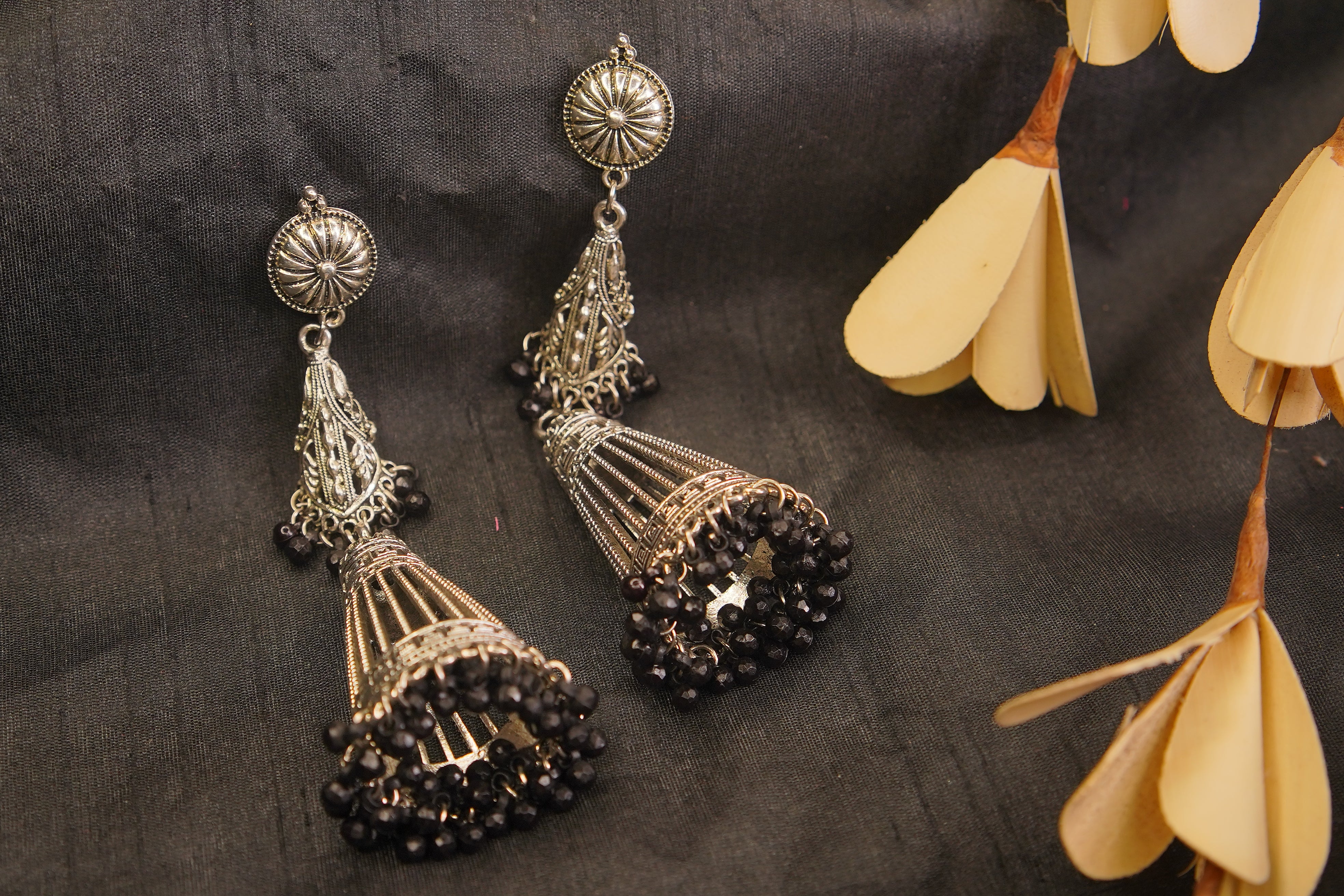 Contemporary Silver Oxidised Conical Earrings