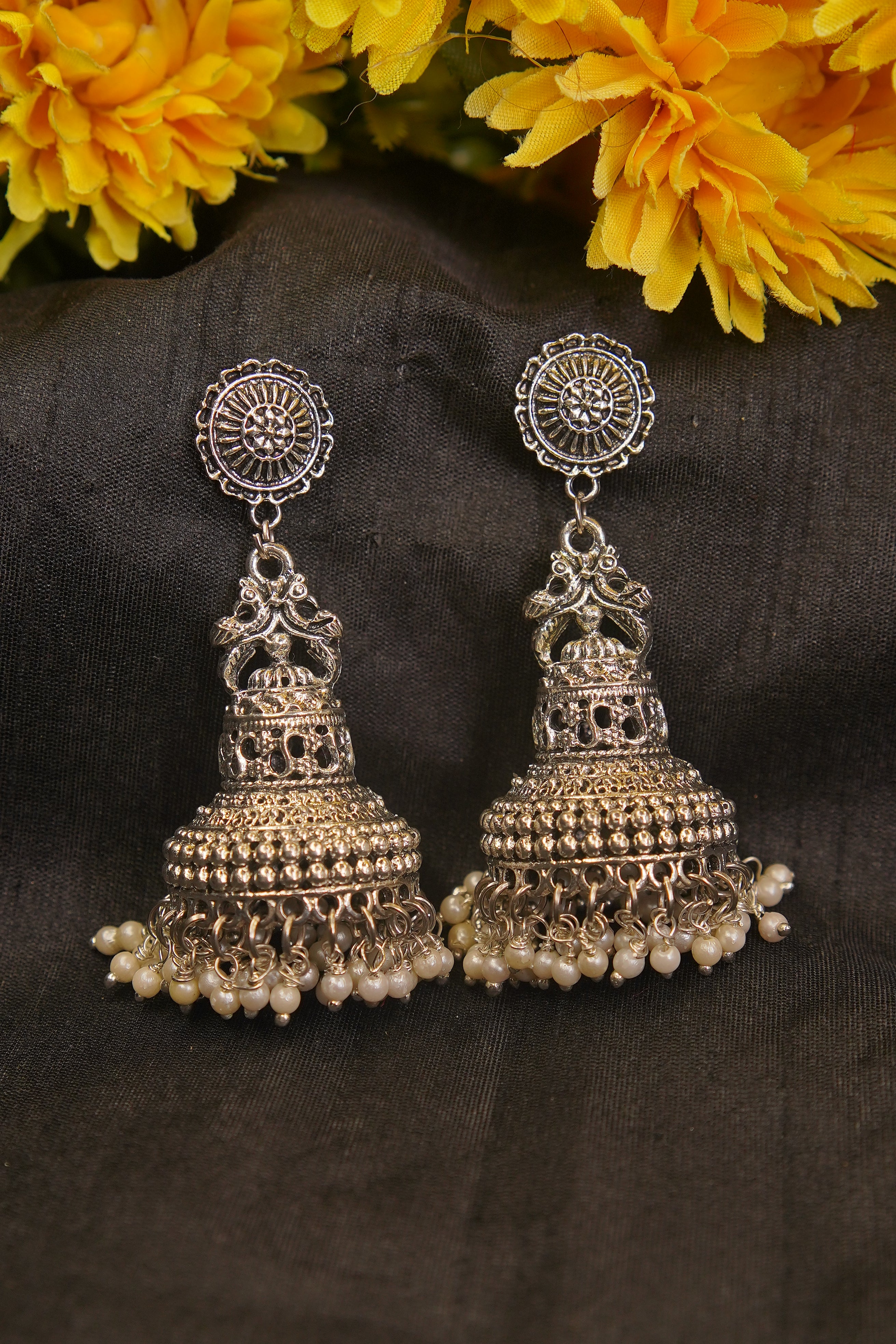 Silver Plated Oxidised Handcrafted Earrings