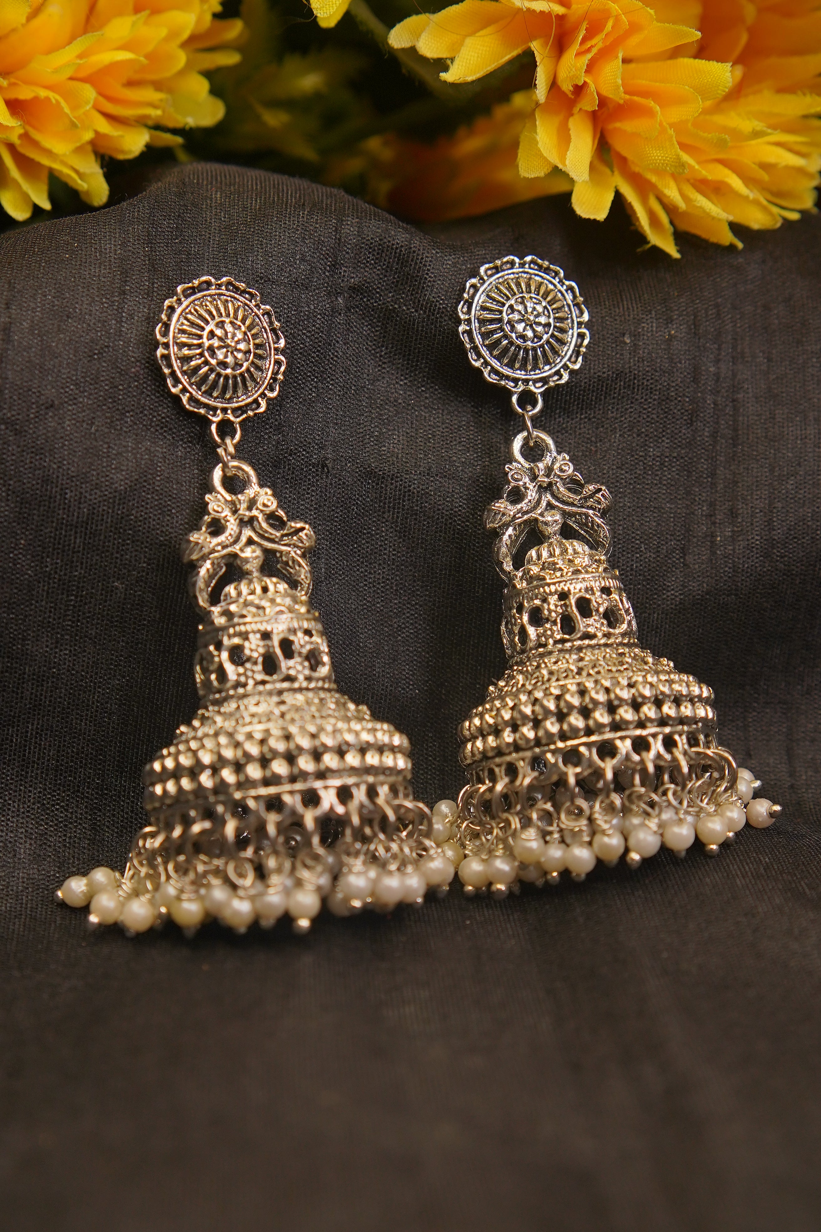 Silver Plated Oxidised Handcrafted Earrings