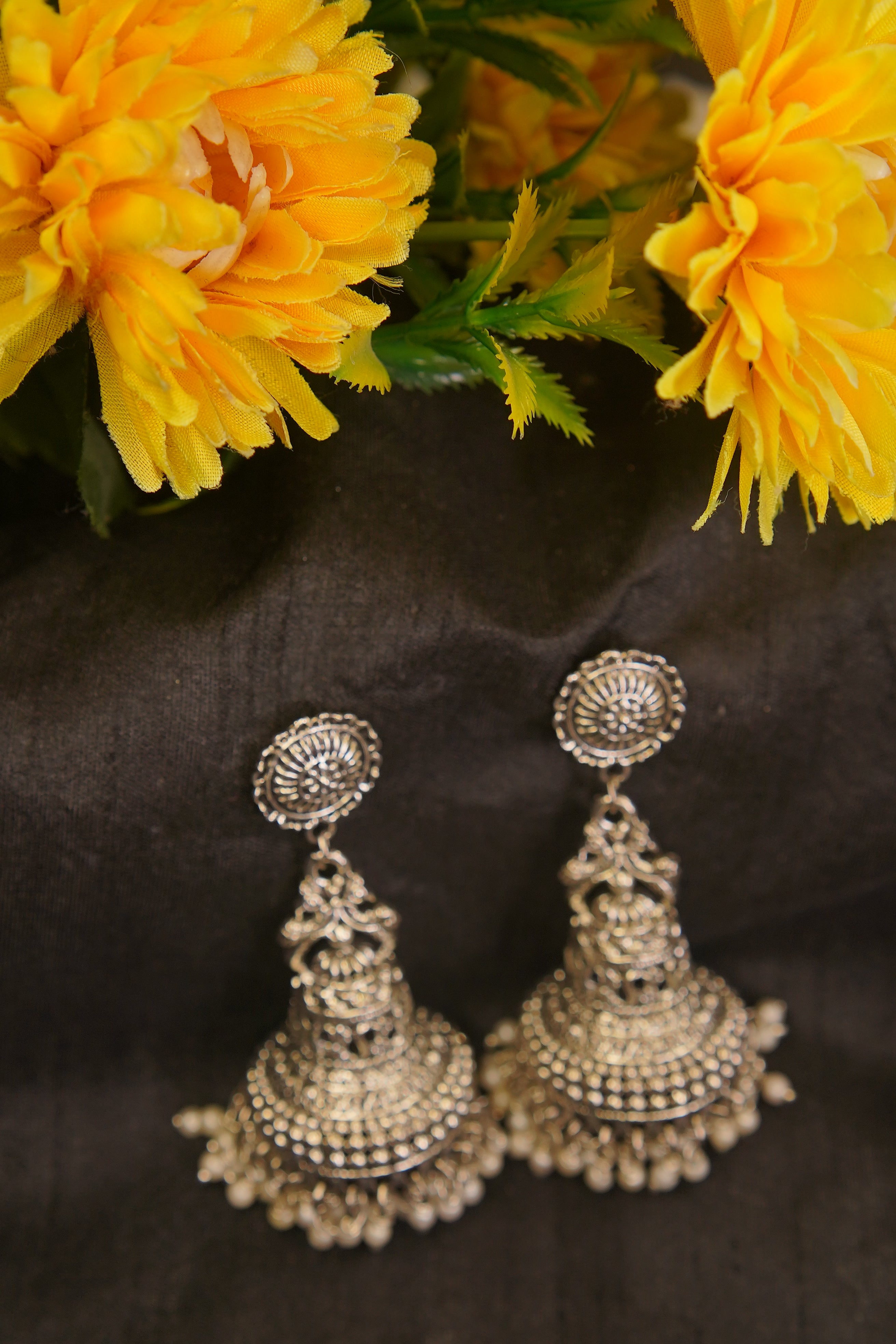 Silver Plated Oxidised Handcrafted Earrings