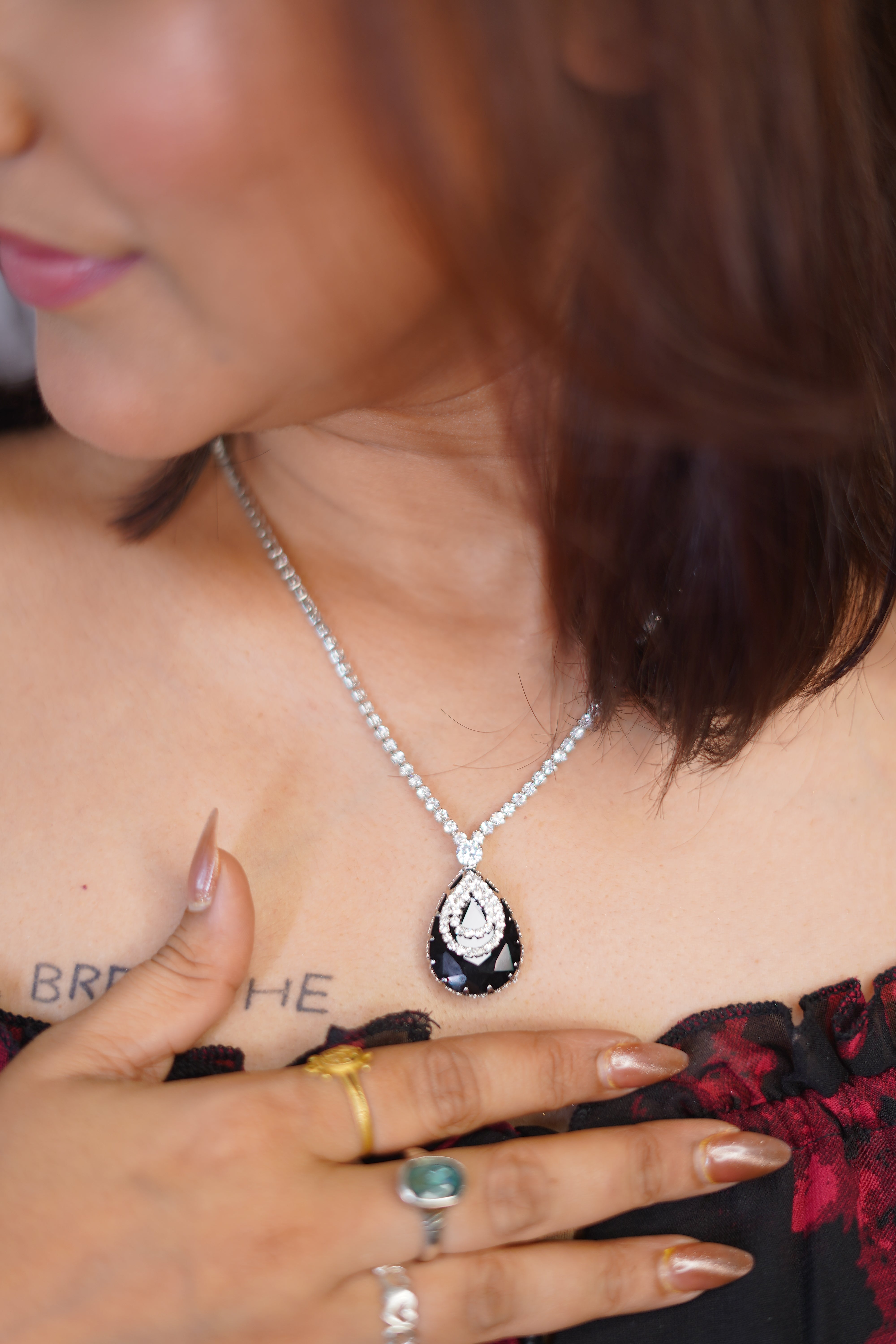 Birthstone Black AD Stone Necklace