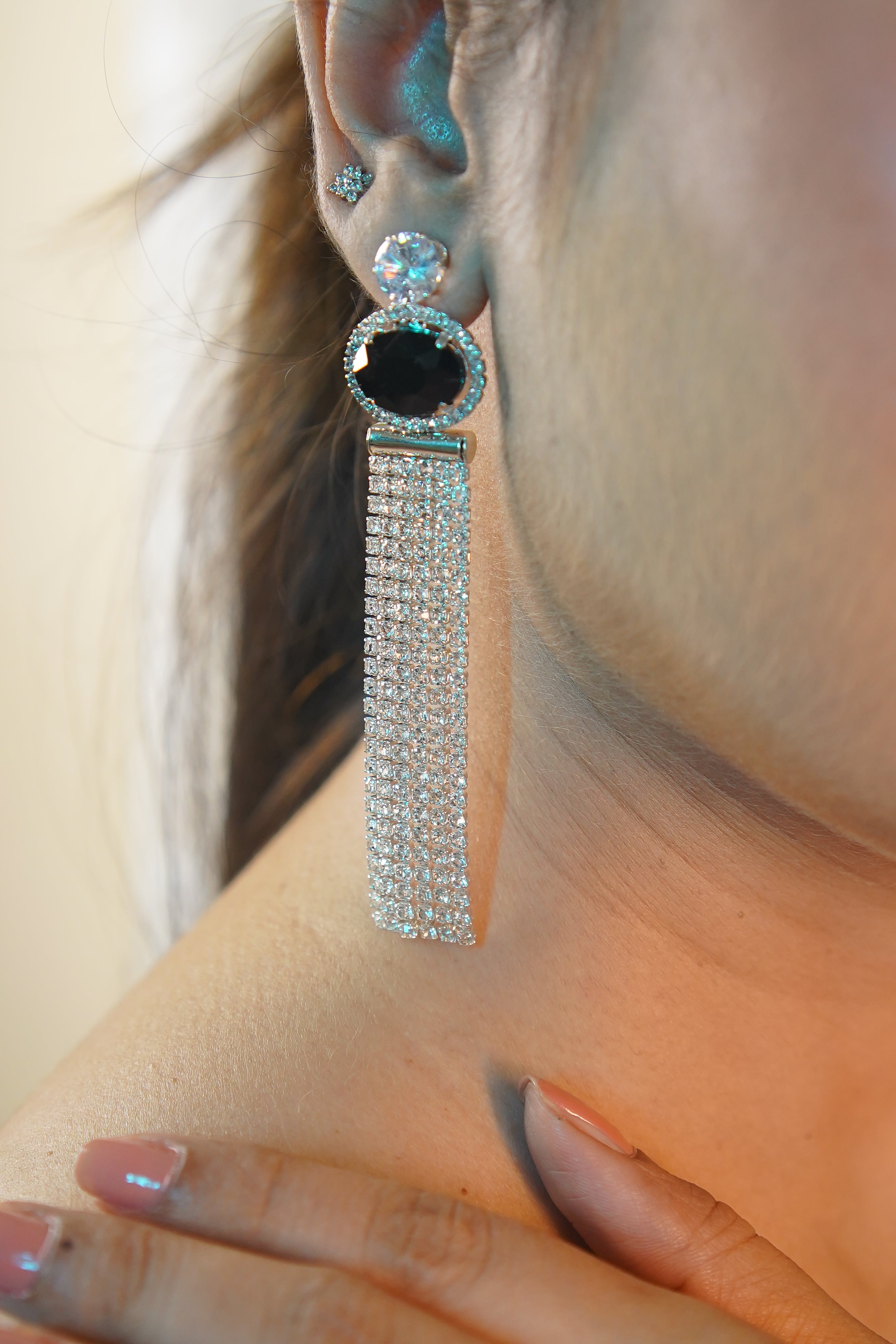 Rhinestone Black Stone Earrings