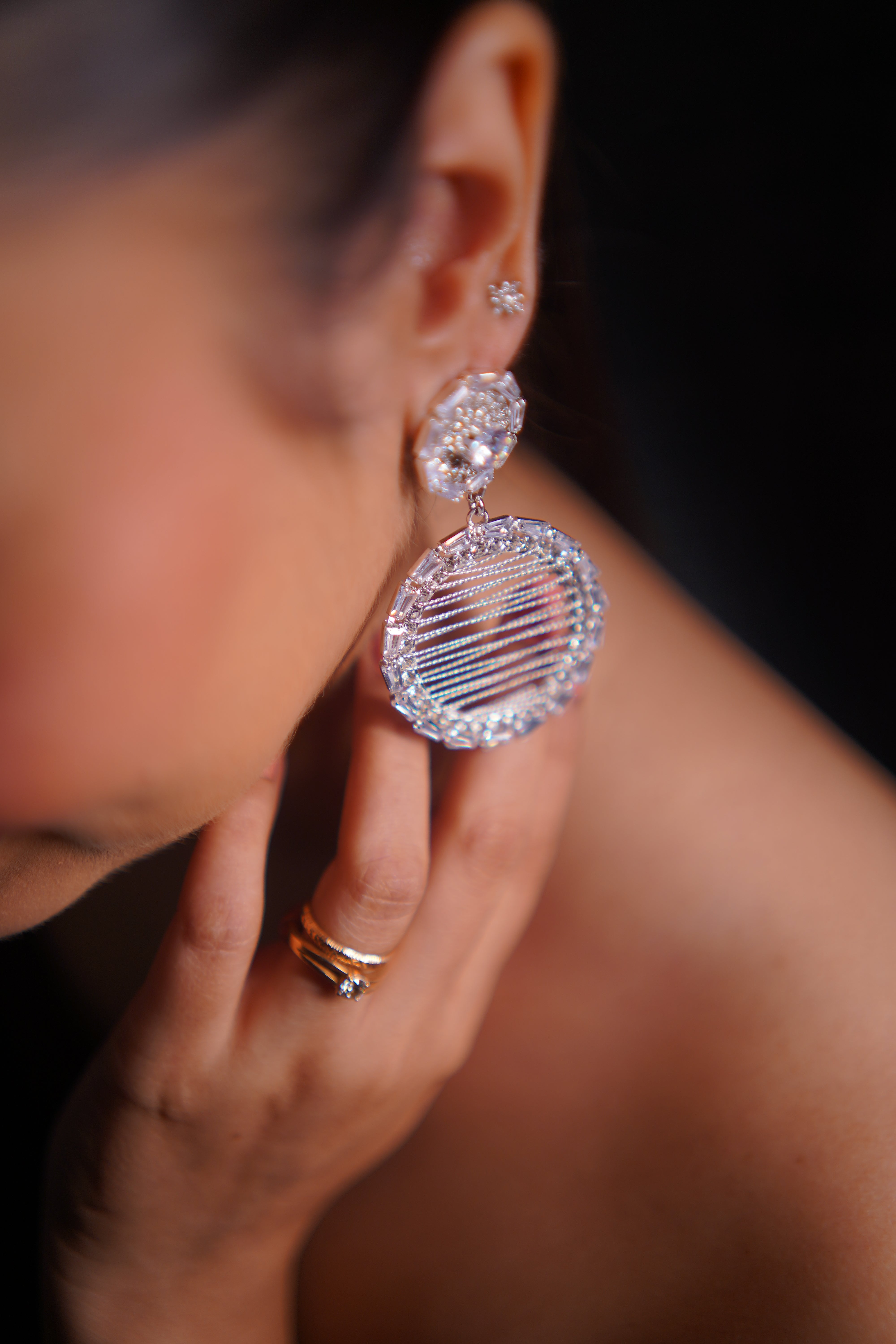 White Threaded AD Stone Drop Earrings