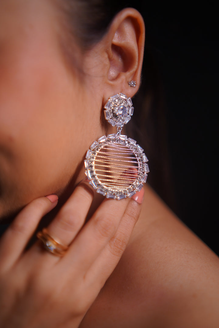 White Threaded AD Stone Drop Earrings