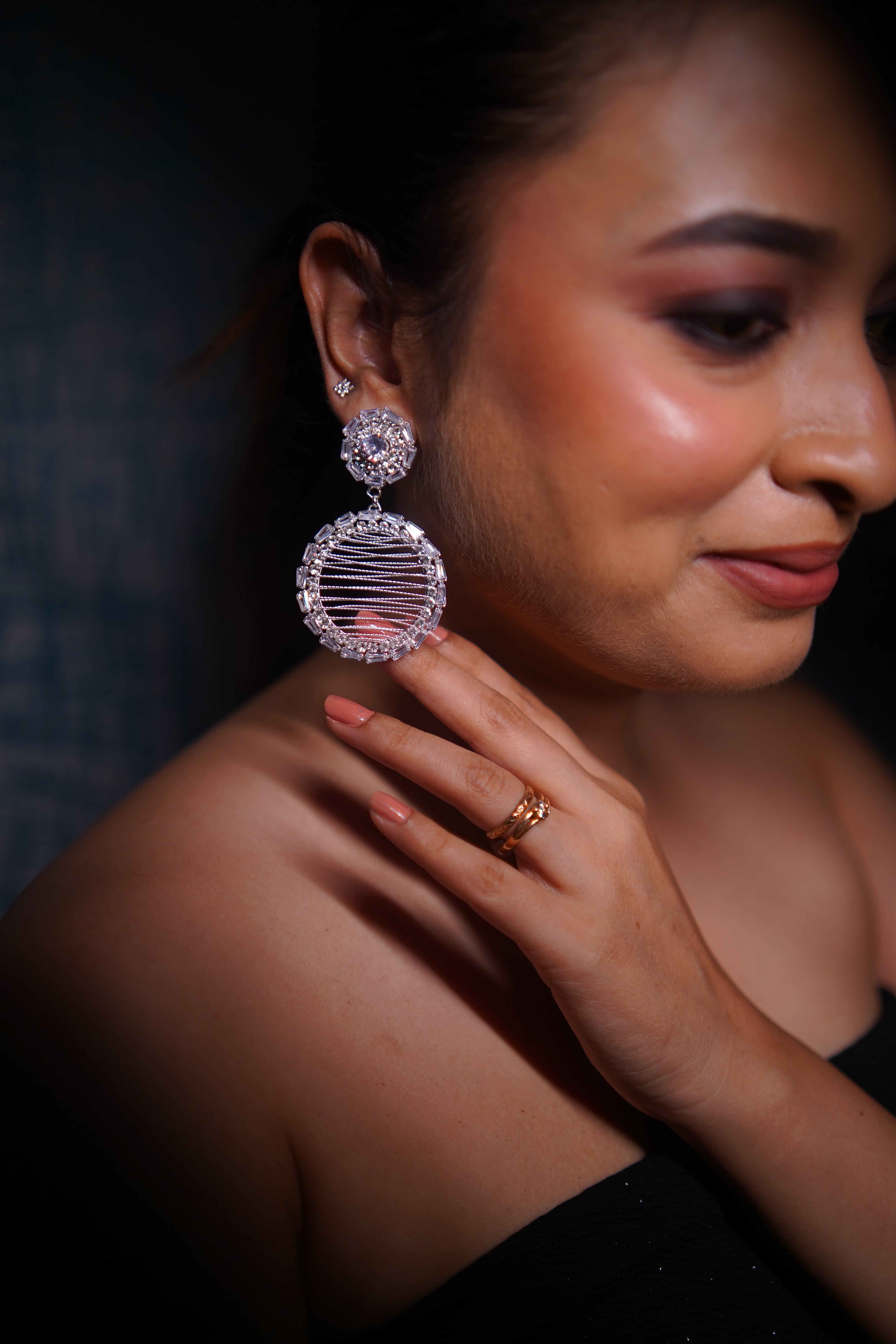 White Threaded AD Stone Drop Earrings