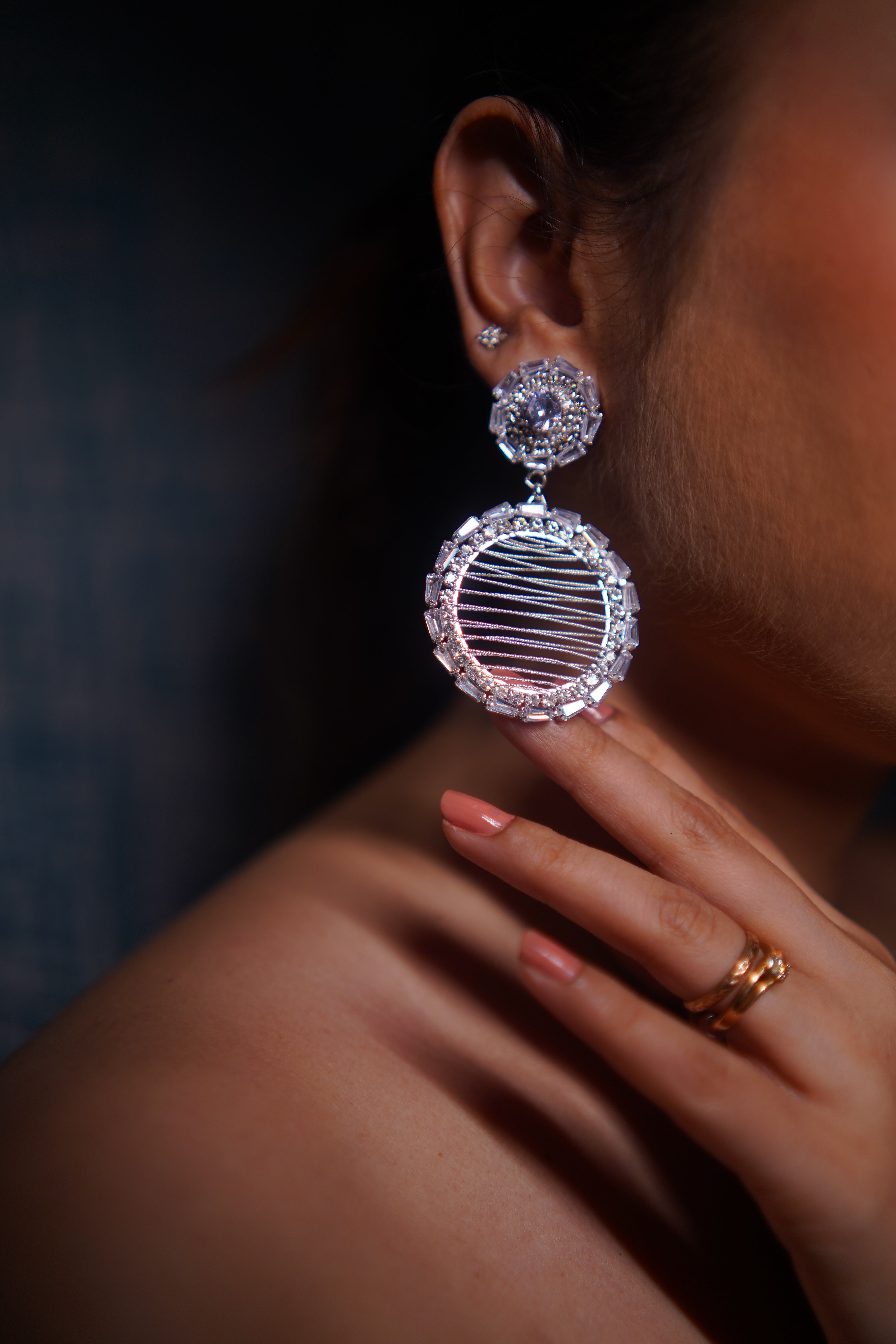 White Threaded AD Stone Drop Earrings