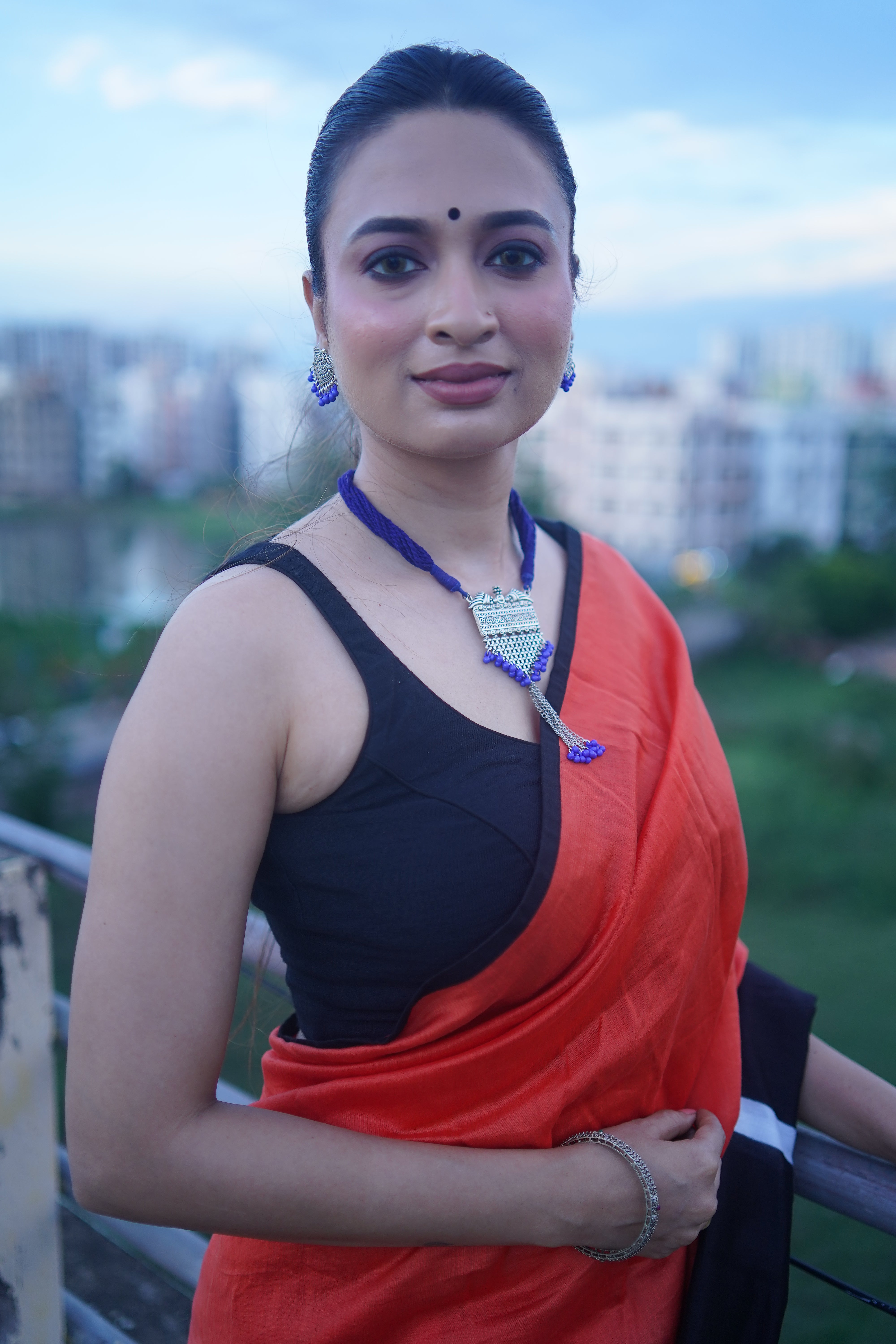 Contemporary Silver Oxidised Blue Neckwear Set