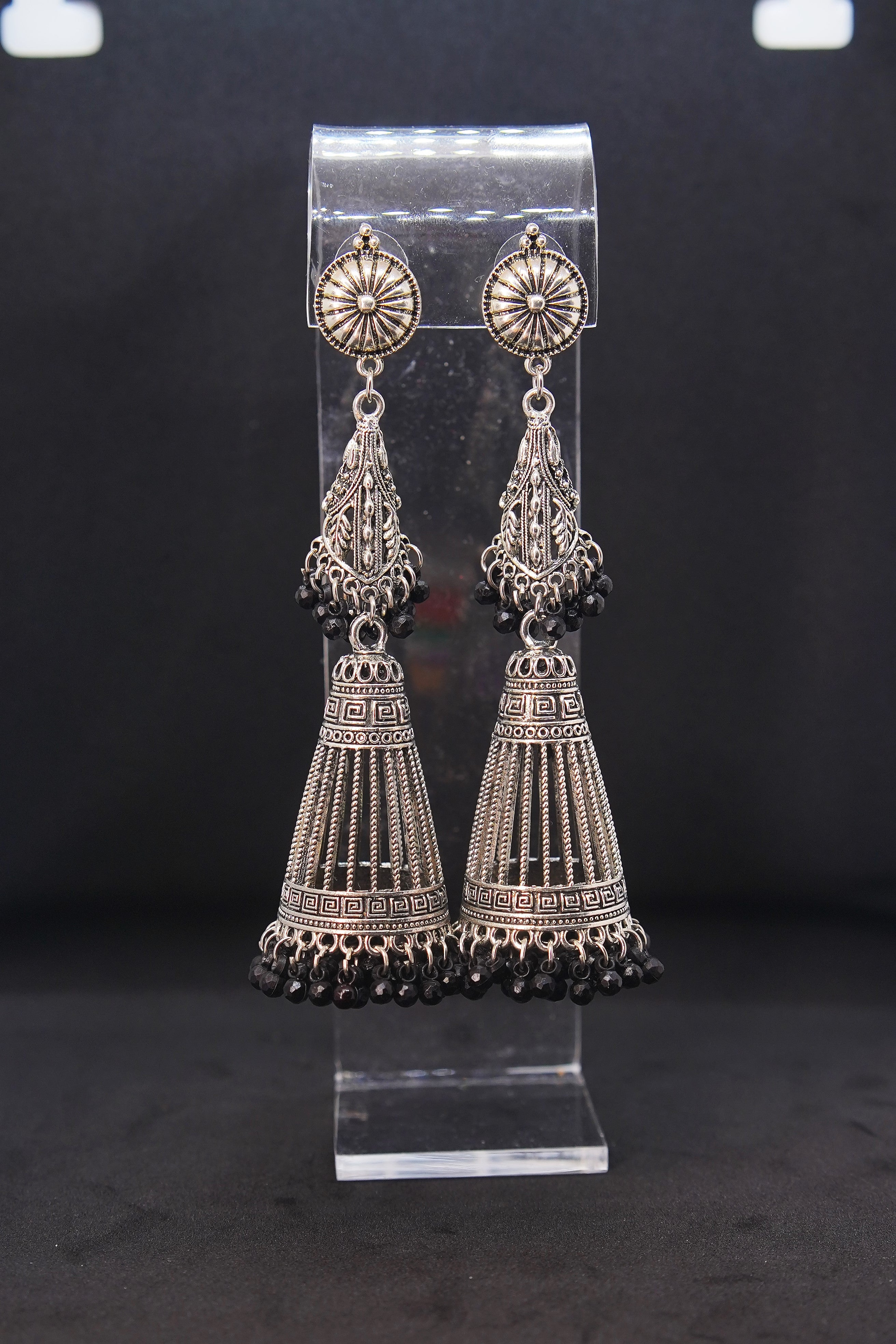 Contemporary Silver Oxidised Conical Earrings