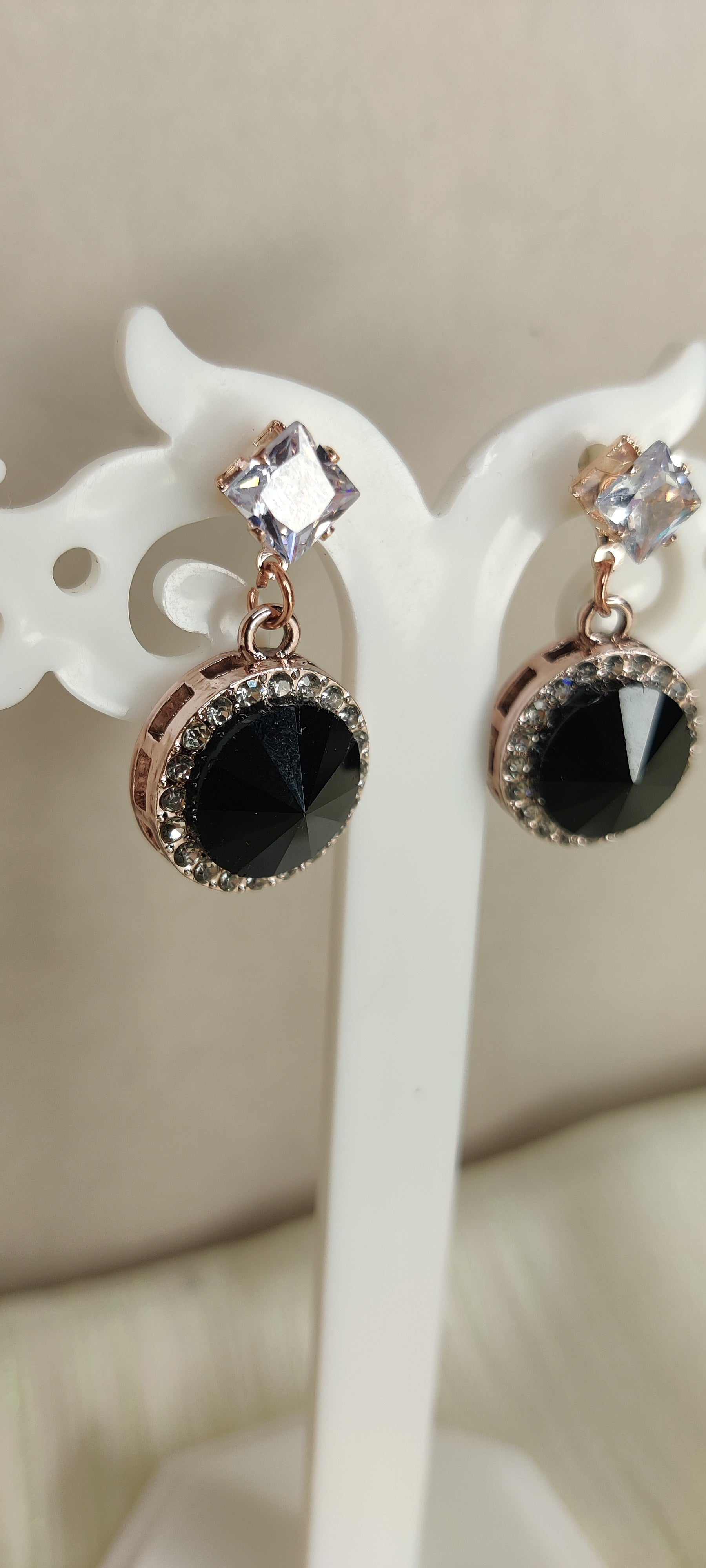 Golden Plating Black Stone Drop Earrings